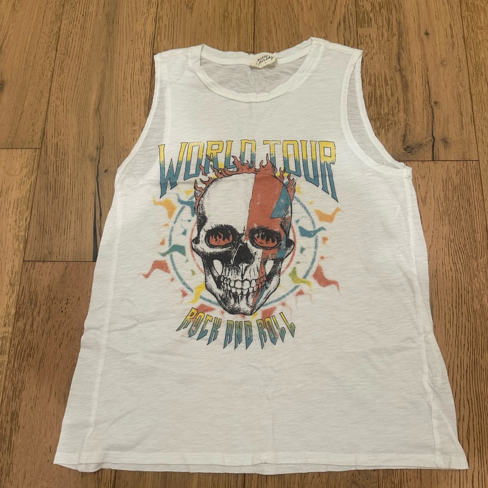 White Graphic Tank Top - World Tour Rock and Roll